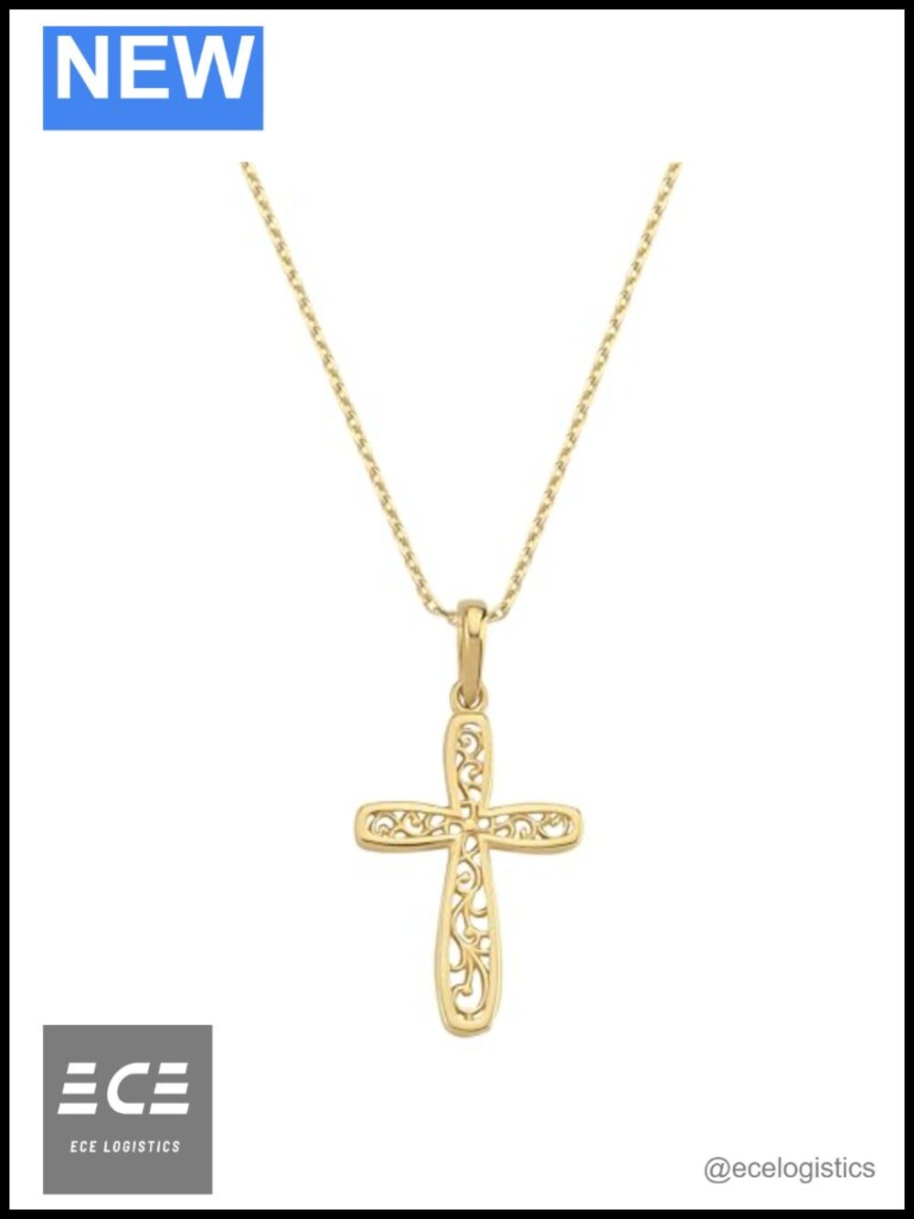 14K Gold Plated Cross Necklace Cable Chain Christian Pendant Gift